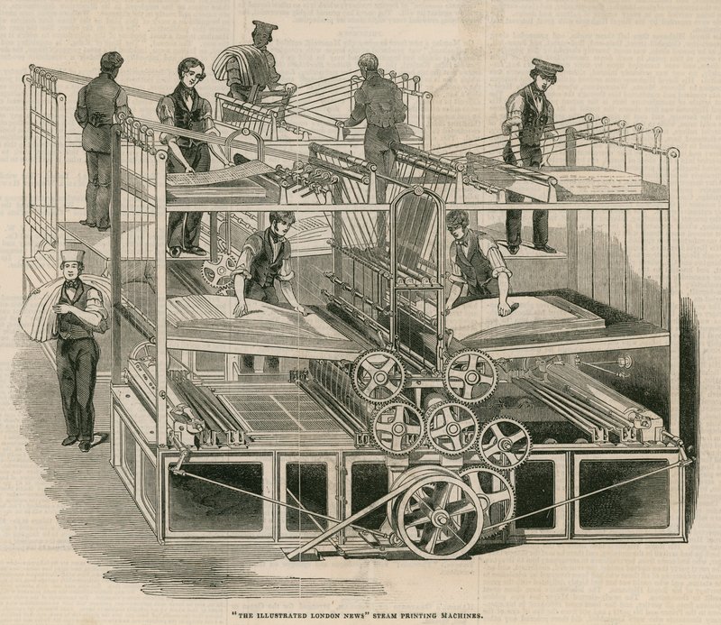 Parowe maszyny drukarskie Illustrated London News autorstwa English School