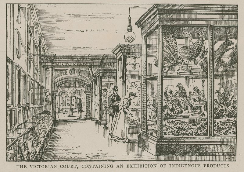 The Imperial Institute: The Victorian Court, zawierający wystawę rodzimych produktów autorstwa English School