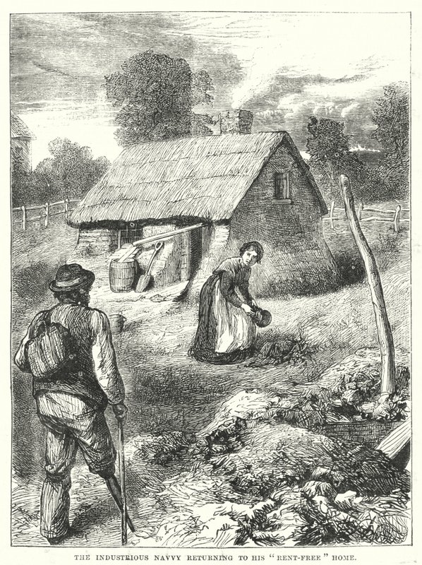 Pracowity Navvy powracający do swojego "bezczynszowego" domu (grawerunek) autorstwa English School