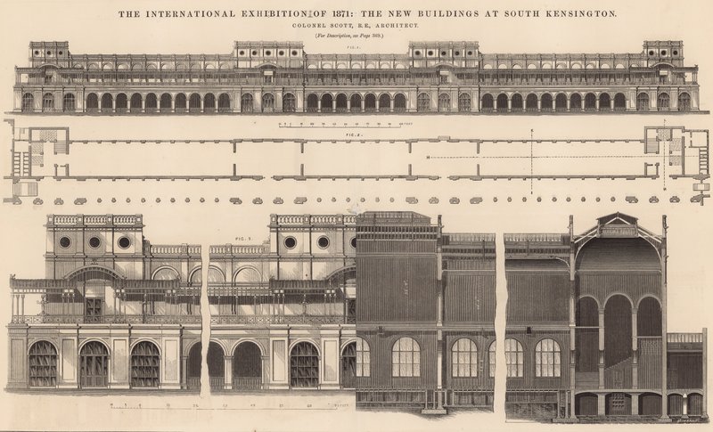 Międzynarodowa Wystawa 1871 - nowe budynki w South Kensington autorstwa English School