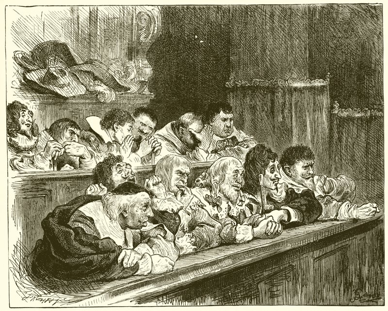 Jury. Pan Ślepiec, Pan Malice, Pan Love Lust, Pan Live Loose, Pan Heady, Pan High Mind, Pan Emnity, Pan Kłamca, Pan Okrucieństwo, Pan Nienawiść Światło, Pan Nieprzejednany autorstwa English School