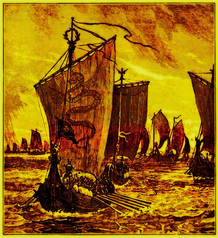 The Keels of the Northmen, ilustracja do Historii Anglii autorstwa H.O. Arnold-Forstera, opublikowana w 1897 r. (obraz ulepszony cyfrowo) autorstwa English School