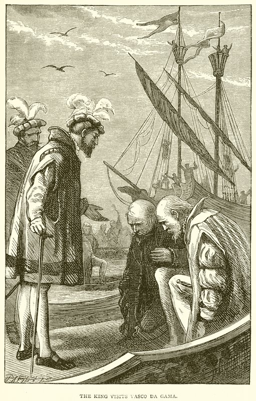 Król odwiedza Vasco da Gama autorstwa English School