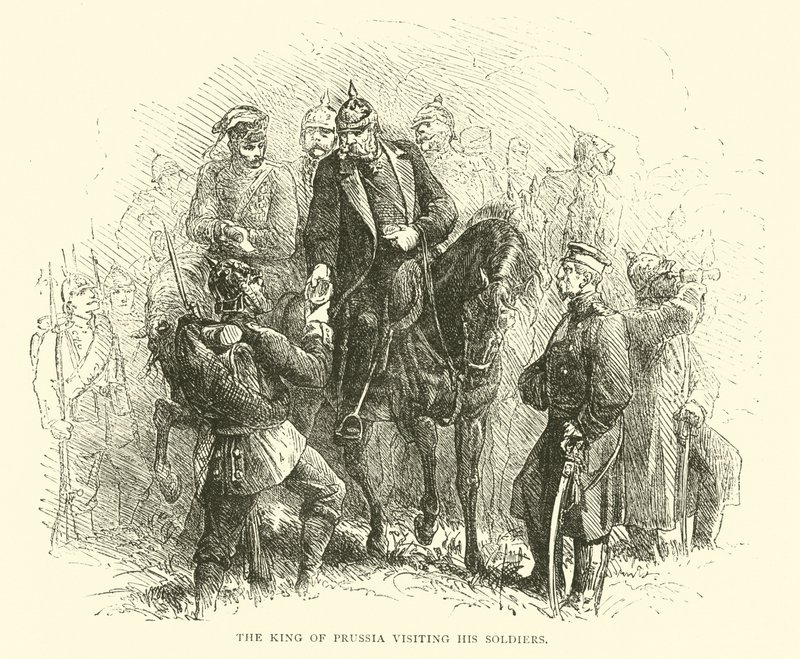 Król pruski z wizytą u swoich żołnierzy, sierpień 1870 autorstwa English School