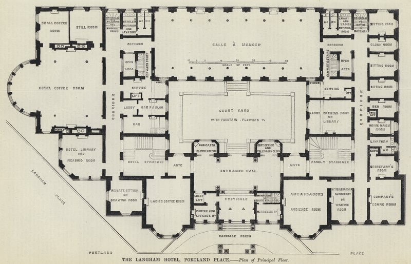 The Langham Hotel, Portland Place (grawerowanie) autorstwa English School