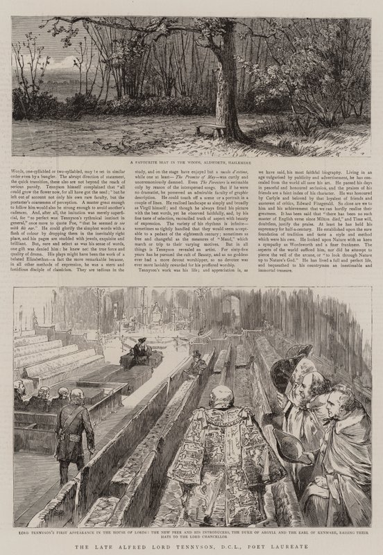 Nieżyjący już Alfred Lord Tennyson, DCL, laureat poety (grafika) autorstwa English School