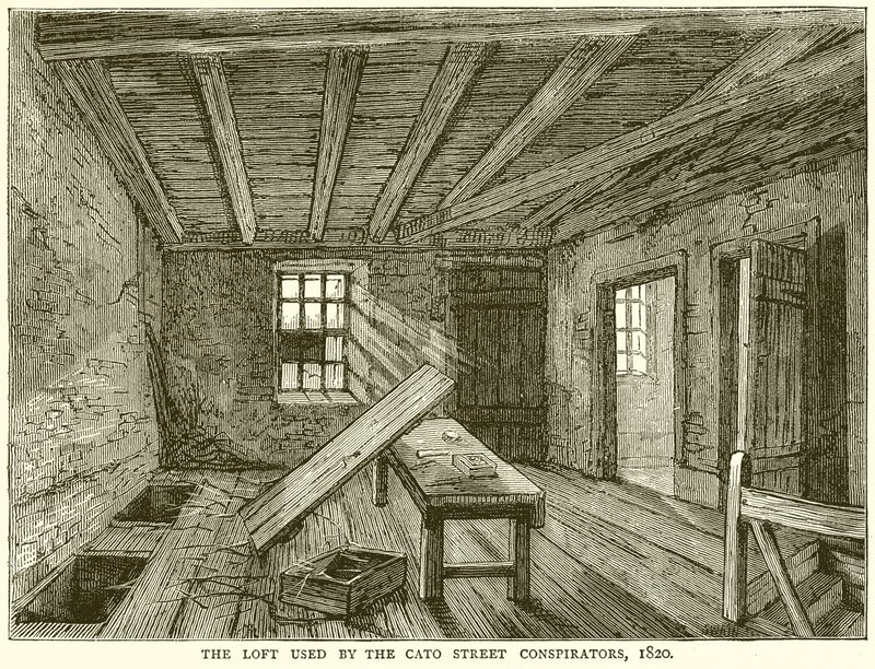 Loft używany przez spiskowców Cato Street, 1820 autorstwa English School