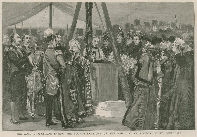 Lord Kanclerz kładzie kamień węgielny pod nowy londyński sąd, Guildhall autorstwa English School