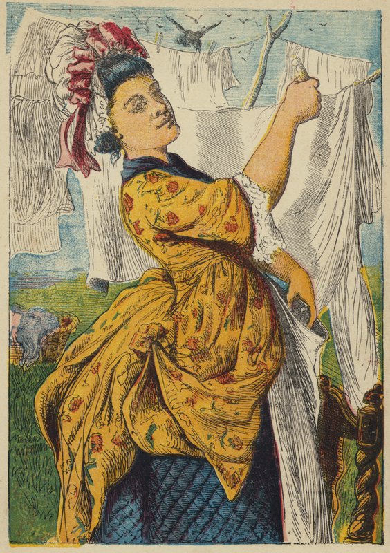 Pokojówka w ogrodzie (kolorowa litografia) autorstwa English School