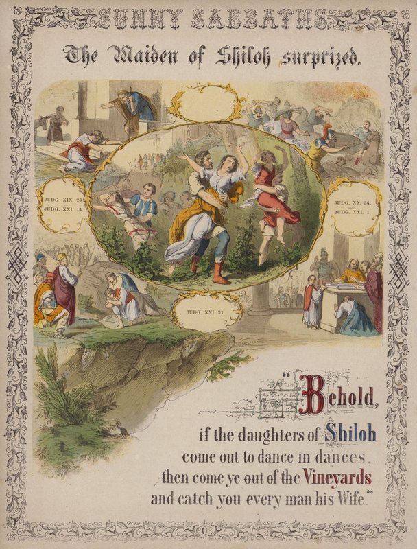 Dziewczyna z Shiloh zaskoczona (kolorowy grawerunek) autorstwa English School