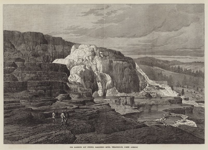 Gorące źródła Mamuta, rzeka Gardiner, Yellowstone, Ameryka Północna (rycina) autorstwa English School