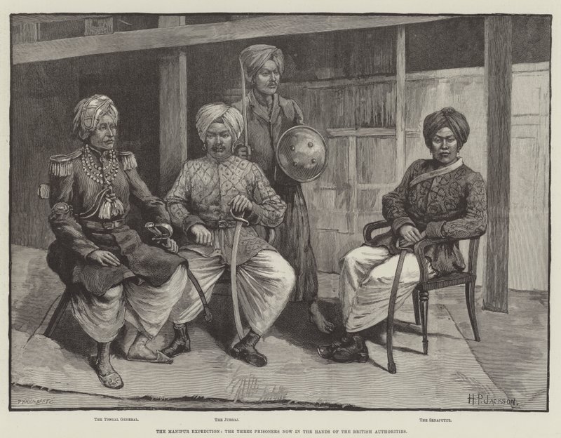 Ekspedycja Manipur, trzej więźniowie w rękach władz brytyjskich (rycina) autorstwa English School