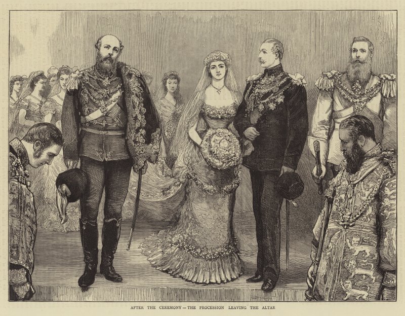 Ślub księcia Connaught, po ceremonii, procesja opuszczająca ołtarz (rycina) autorstwa English School