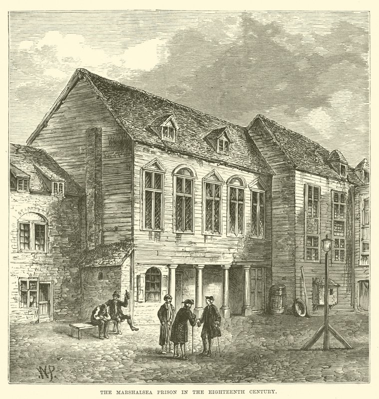 Więzienie Marshalsea w XVIII wieku (rycina) autorstwa English School