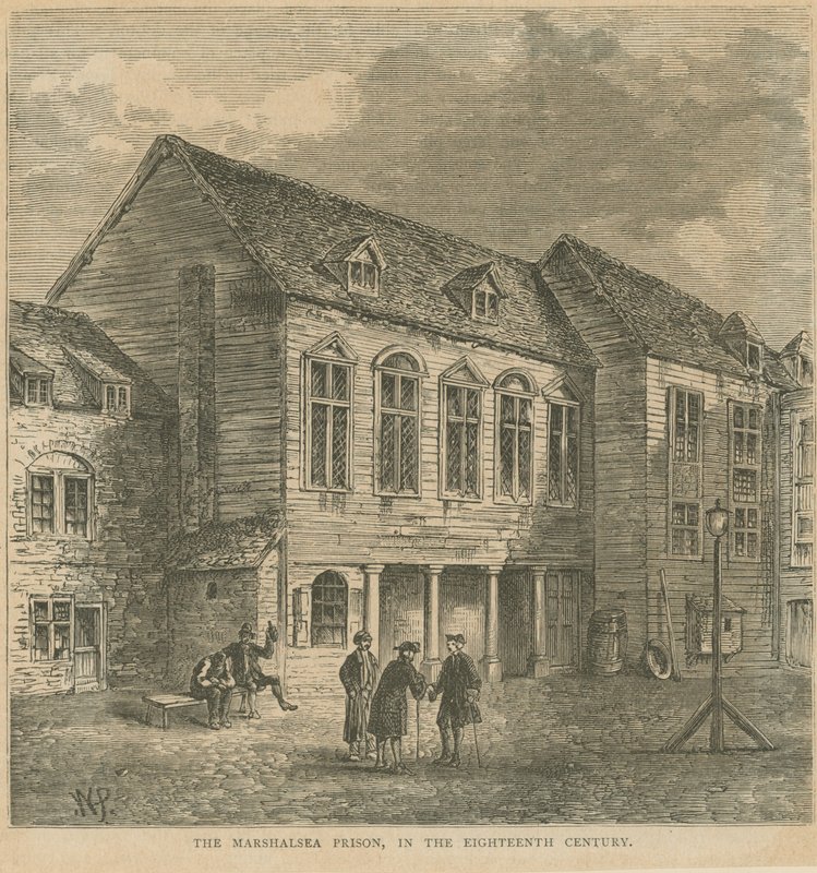 Więzienie Marshalsea w XVIII wieku autorstwa English School