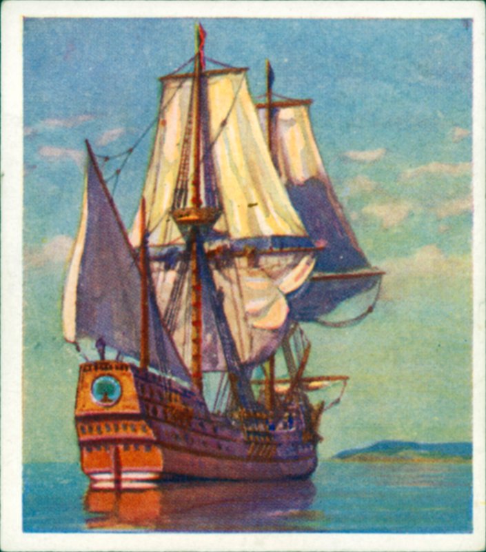 "Mayflower" (kolorowa litografia) autorstwa English School