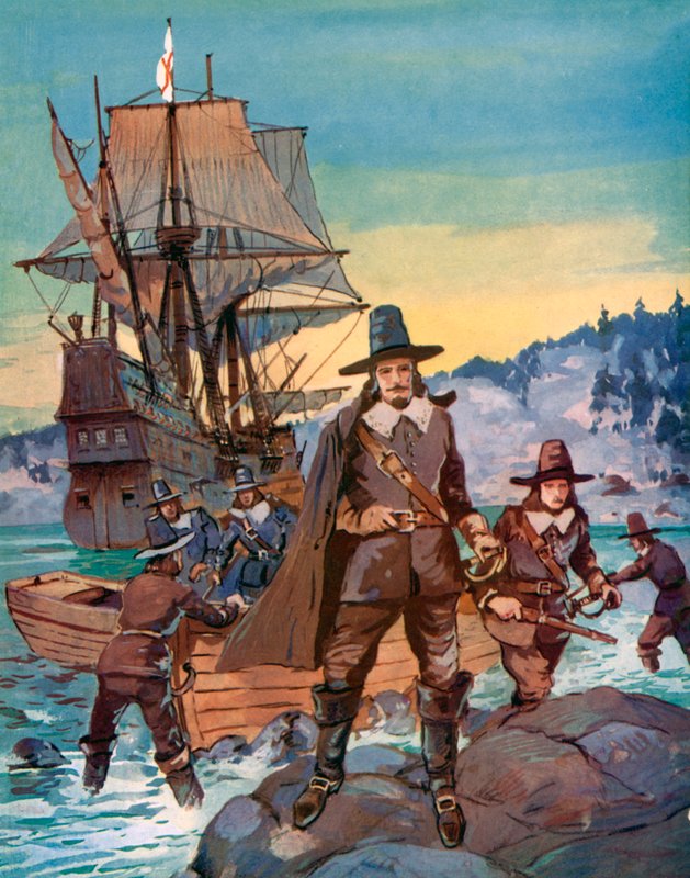 Mayflower i Ojcowie Pielgrzymów (kolor lito) autorstwa English School