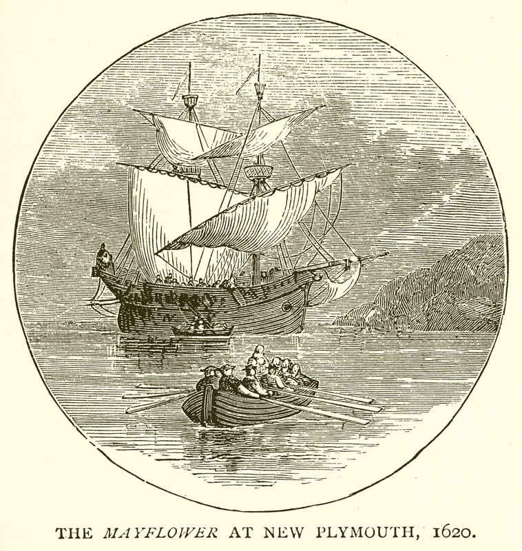 Mayflower w New Plymouth, 1620 autorstwa English School