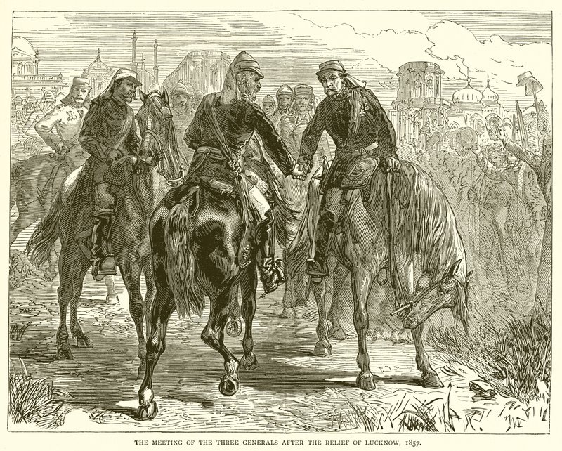 Spotkanie Trzech Generałów po odsieczy Lucknow, 1857 autorstwa English School