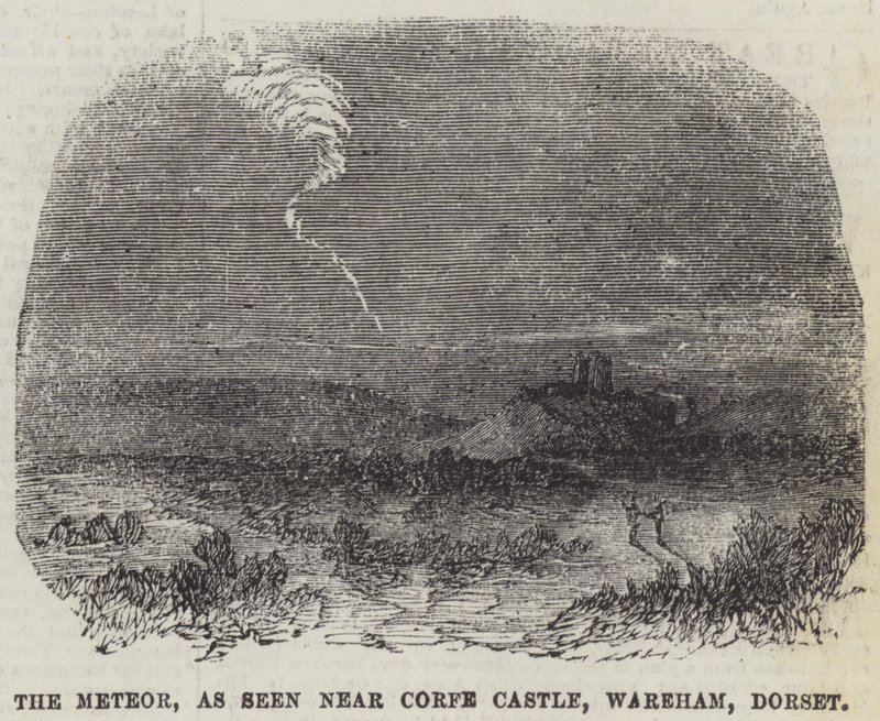 Meteor widziany w pobliżu zamku Corfe, Wareham, Dorset (rycina) autorstwa English School