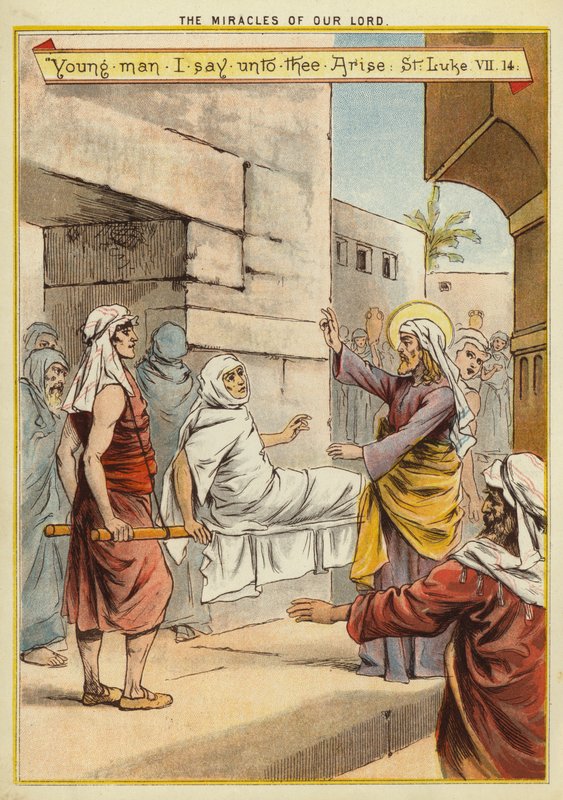 Cuda Chrystusa: zmartwychwstanie syna wdowy (chromolitho) autorstwa English School