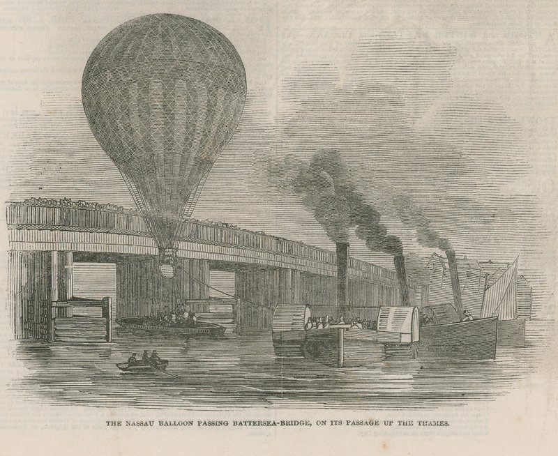 Balon Nassau mijając Battersea Bridge autorstwa English School