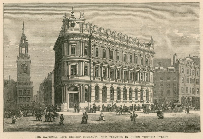 Nowa siedziba National Safe Deposit Companies przy Queen Victoria Street w Londynie autorstwa English School