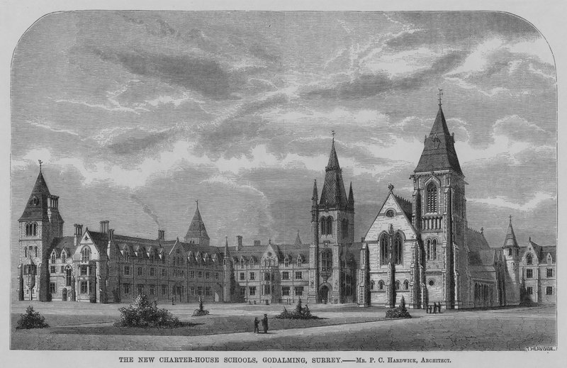 Nowe szkoły Charter House, Godalming, Surrey (grawerowanie) autorstwa English School