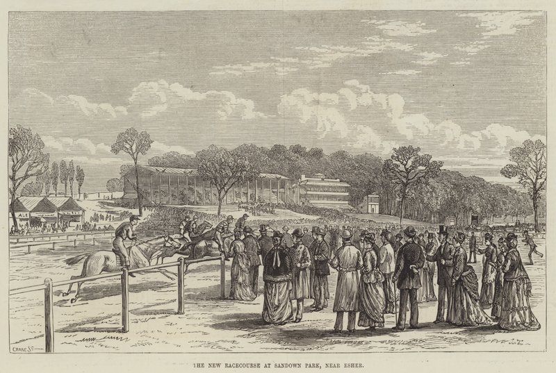 Nowy tor wyścigowy w Sandown Park, niedaleko Esher (grawerowanie) autorstwa English School