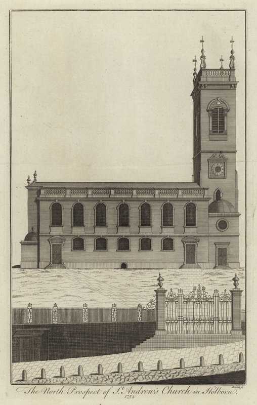 North Prospect of St Andrews Church w Holborn autorstwa English School