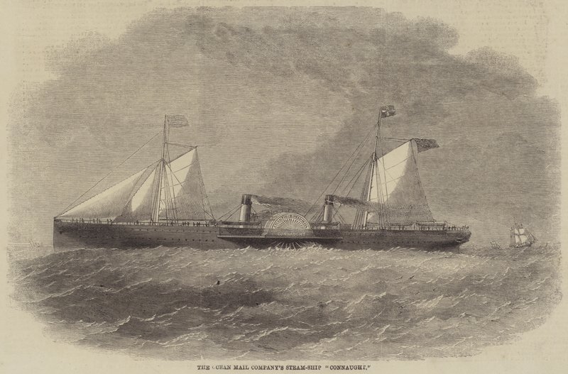 Statek parowy „Connaught” firmy Ocean Mail Company (grawerowanie) autorstwa English School