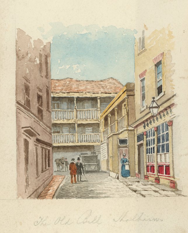 The Old Bell Inn, Holborn, Londyn (wc na papierze) autorstwa English School