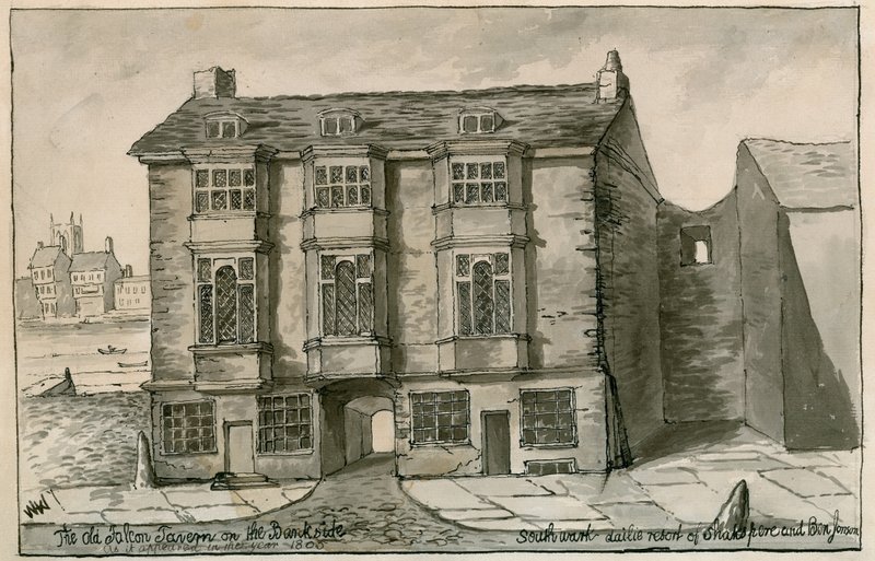 Karczma Stary Sokół od strony Banku, jak pojawiła się w 1805 r. autorstwa English School