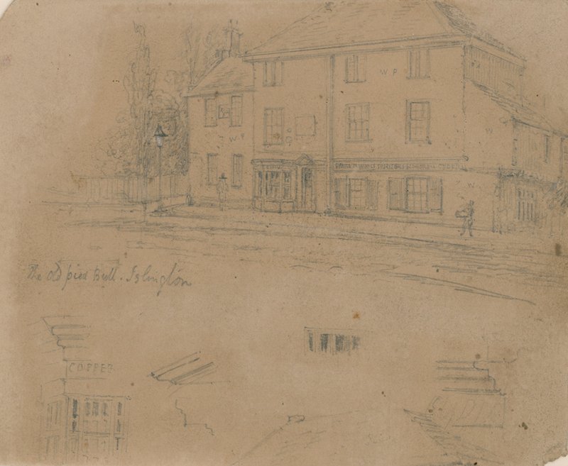 The Old Pied Bull Inn, Islington (atrament na papierze) autorstwa English School