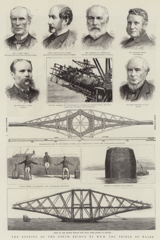 Otwarcie Forth Bridge przez JKW Księcia Walii (rycina) autorstwa English School