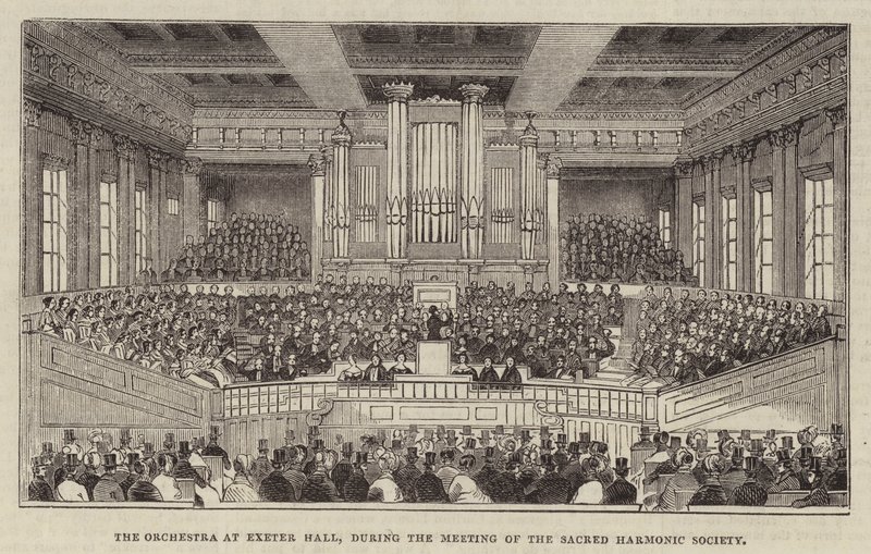 Orkiestra w Exeter Hall podczas Spotkania Sacred Harmonic Society autorstwa English School