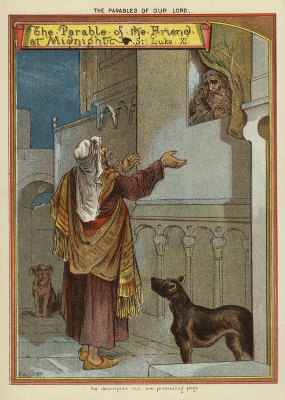 Przypowieści Chrystusa: Przypowieść o przyjacielu o północy (chromolitho) autorstwa English School