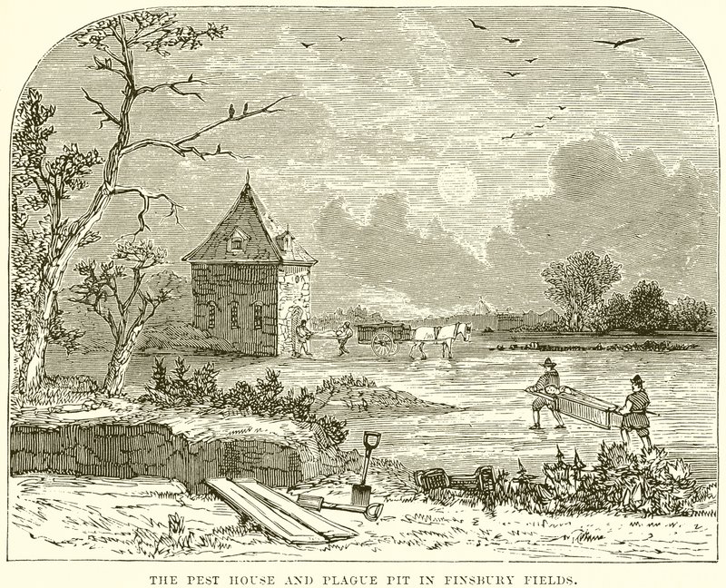 Pest House i Plague Pit w Finsbury Fields autorstwa English School