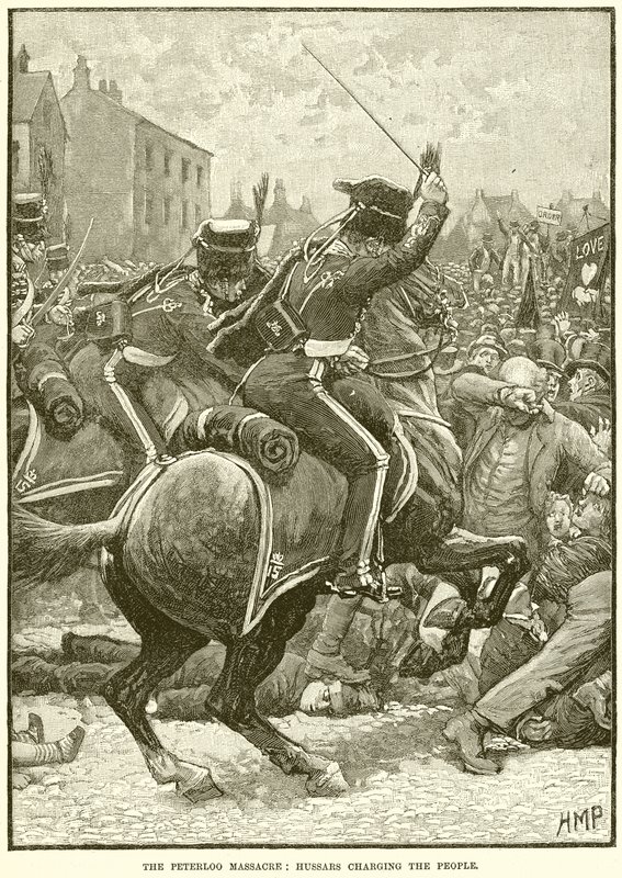 Masakra w Peterloo: husaria szarżująca na lud autorstwa English School