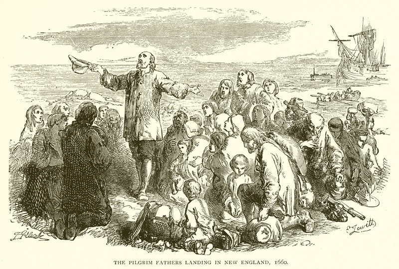 Ojcowie pielgrzymi lądujący w Nowej Anglii, 1660 autorstwa English School