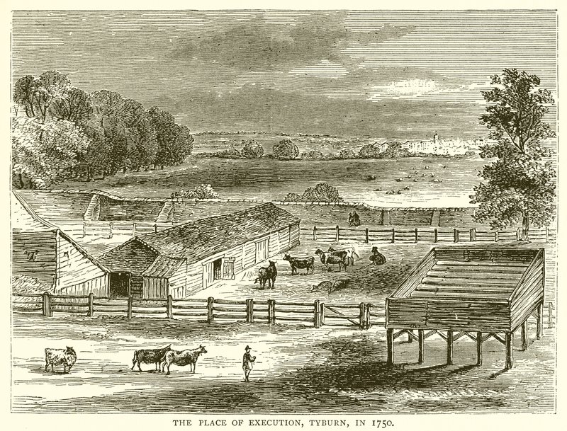Miejsce straceń, Tyburn, 1750 autorstwa English School