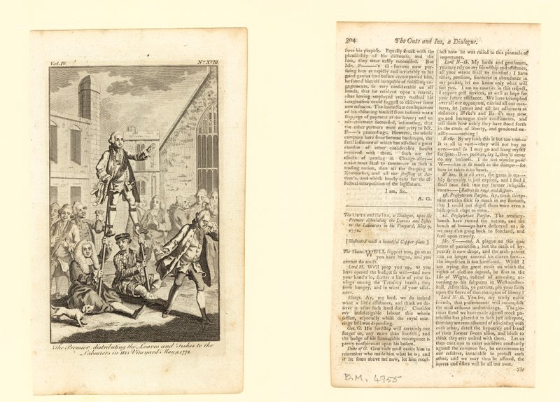 Premier rozdający chleby i ryby robotnikom w swojej winnicy, 9 maja 1772 r. autorstwa English School