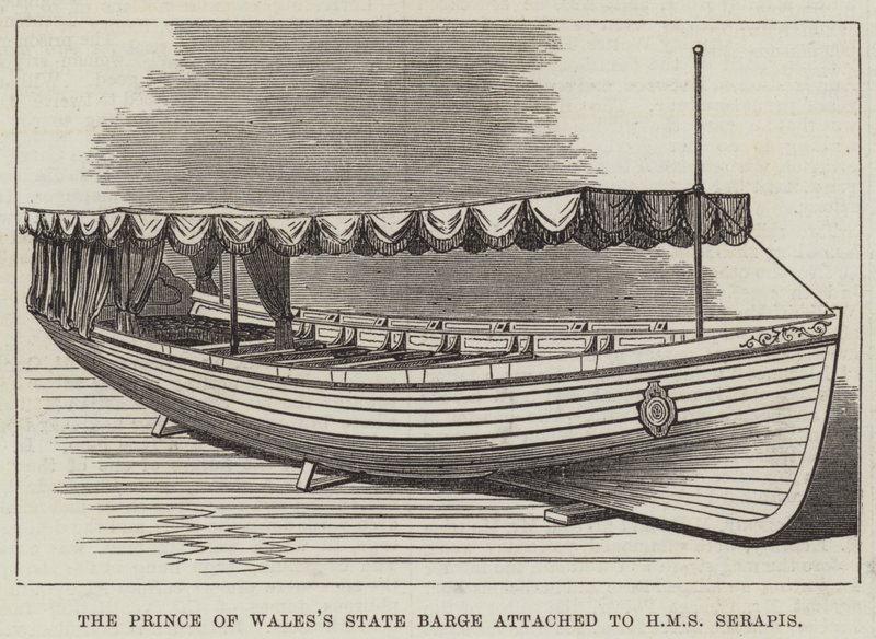 Barka Stanowa Księcia Walii dołączona do HMS Serapis (rycina) autorstwa English School
