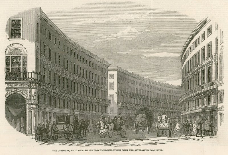 The Quadrant, Regent Street, Londyn, jak będzie wyglądał od strony Tichborne Street z ukończonymi przebudowami autorstwa English School
