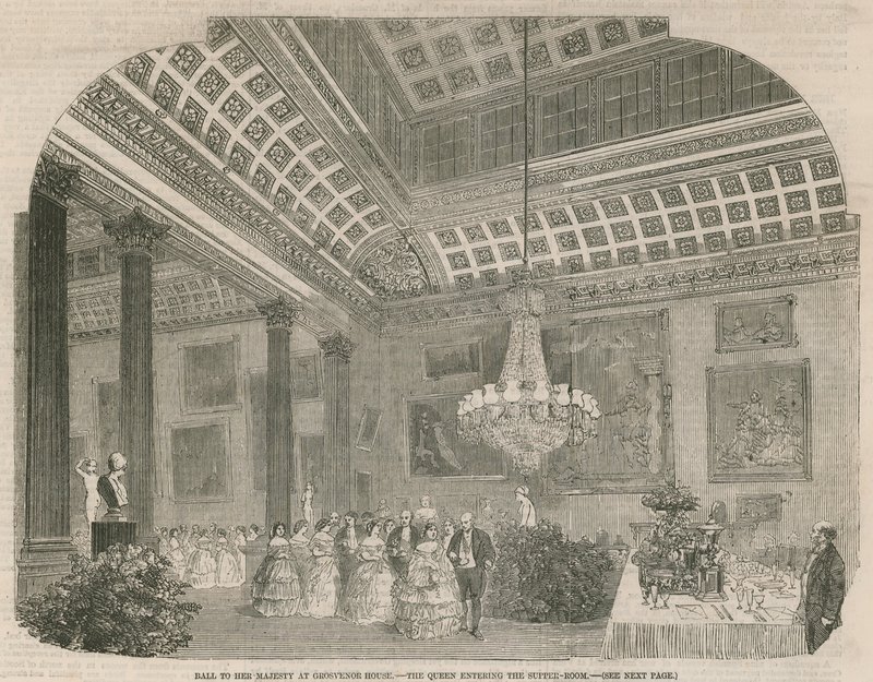 Królowa wchodząca do Sali Wieczerzy w Grosvenor House autorstwa English School