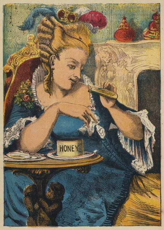 Królowa w swoim salonie (kolorowa litografia) autorstwa English School