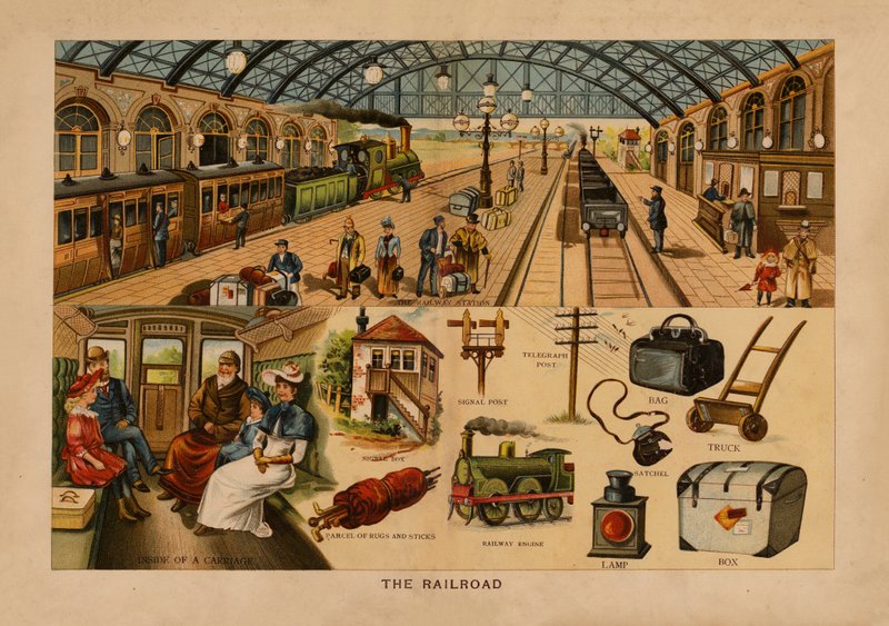 The Railroad (kolorowa litografia) autorstwa English School