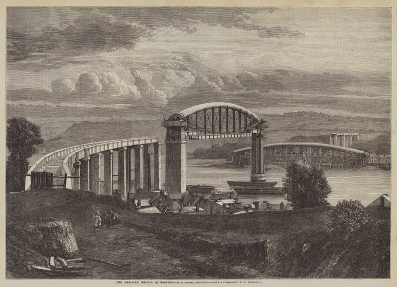 Most kolejowy w Saltash, I K Brunel, inżynier (rycina) autorstwa English School
