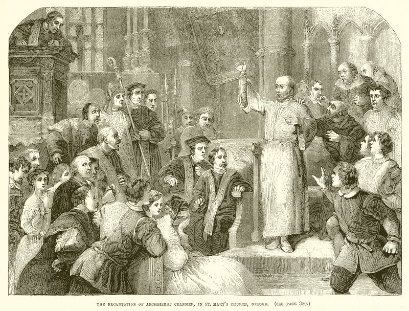 Rekantacja arcybiskupa Cranmera w kościele St. Marys w Oksfordzie autorstwa English School