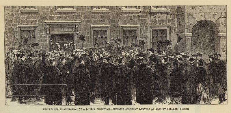 Niedawne zabójstwo detektywa z Dublina, przewodniczącego sierżanta Danversa w Trinity College w Dublinie autorstwa English School